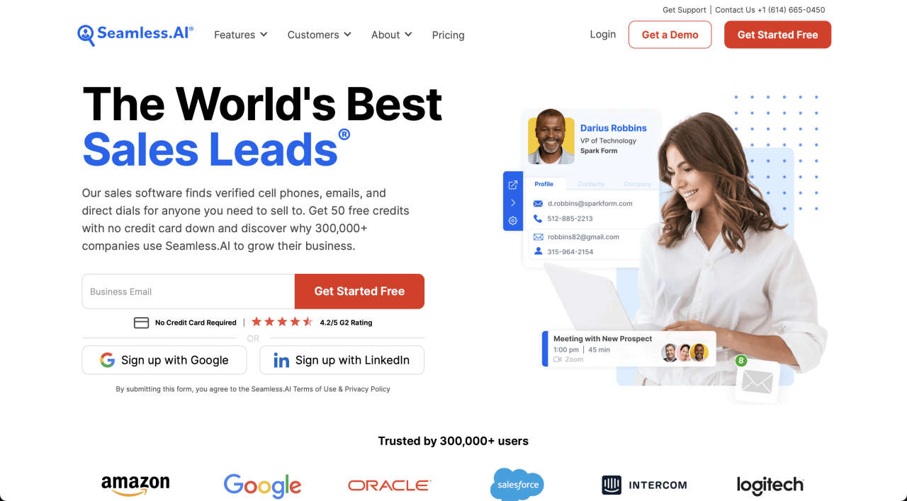 seemlessai screenshot homepage ai sales lead