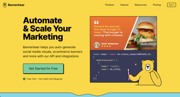 bannerbear.com - homepage screenshot - automate marketing
