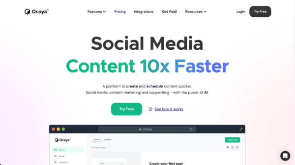 Ocoya.com - get 10x faster with social media content