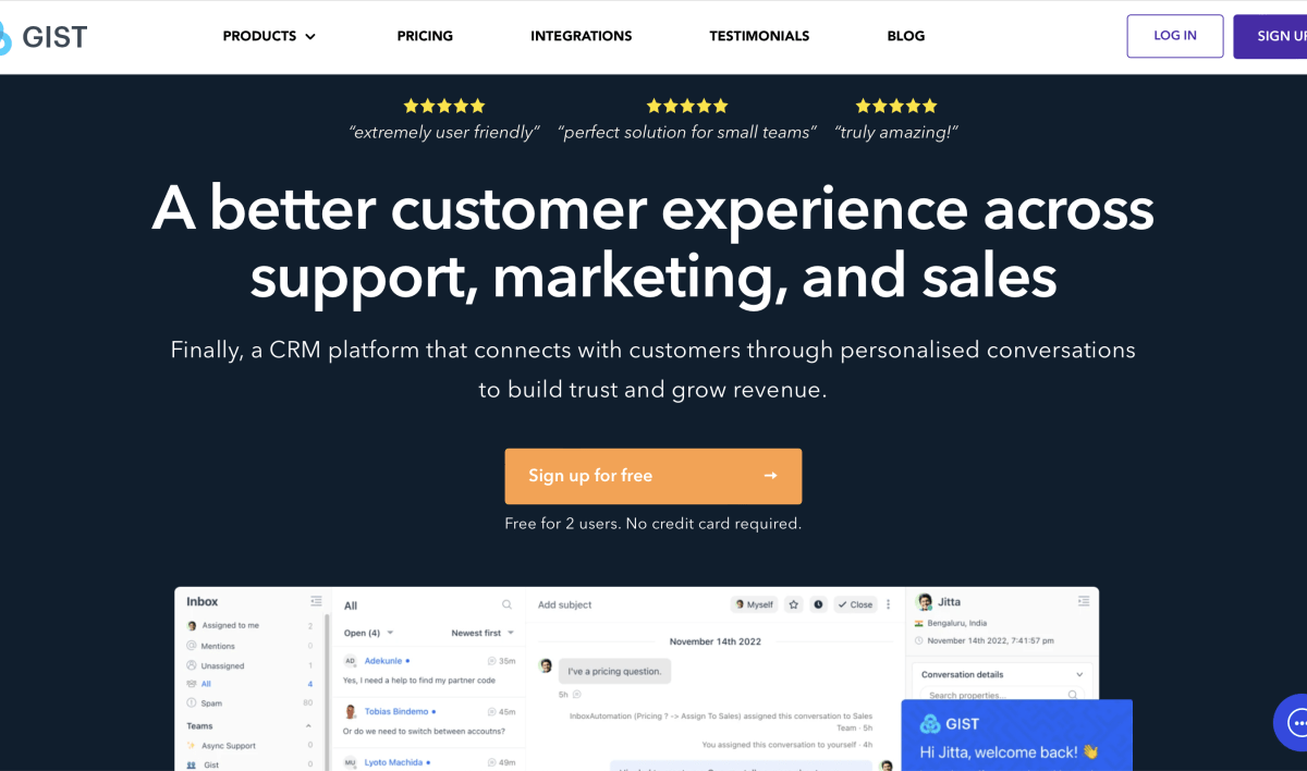 getgistcom homepage ai customer experience