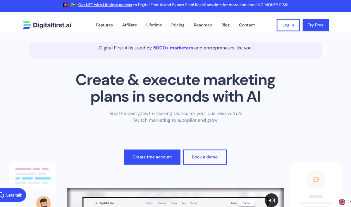 Digitalfirstai homepage of create execute marketing plans